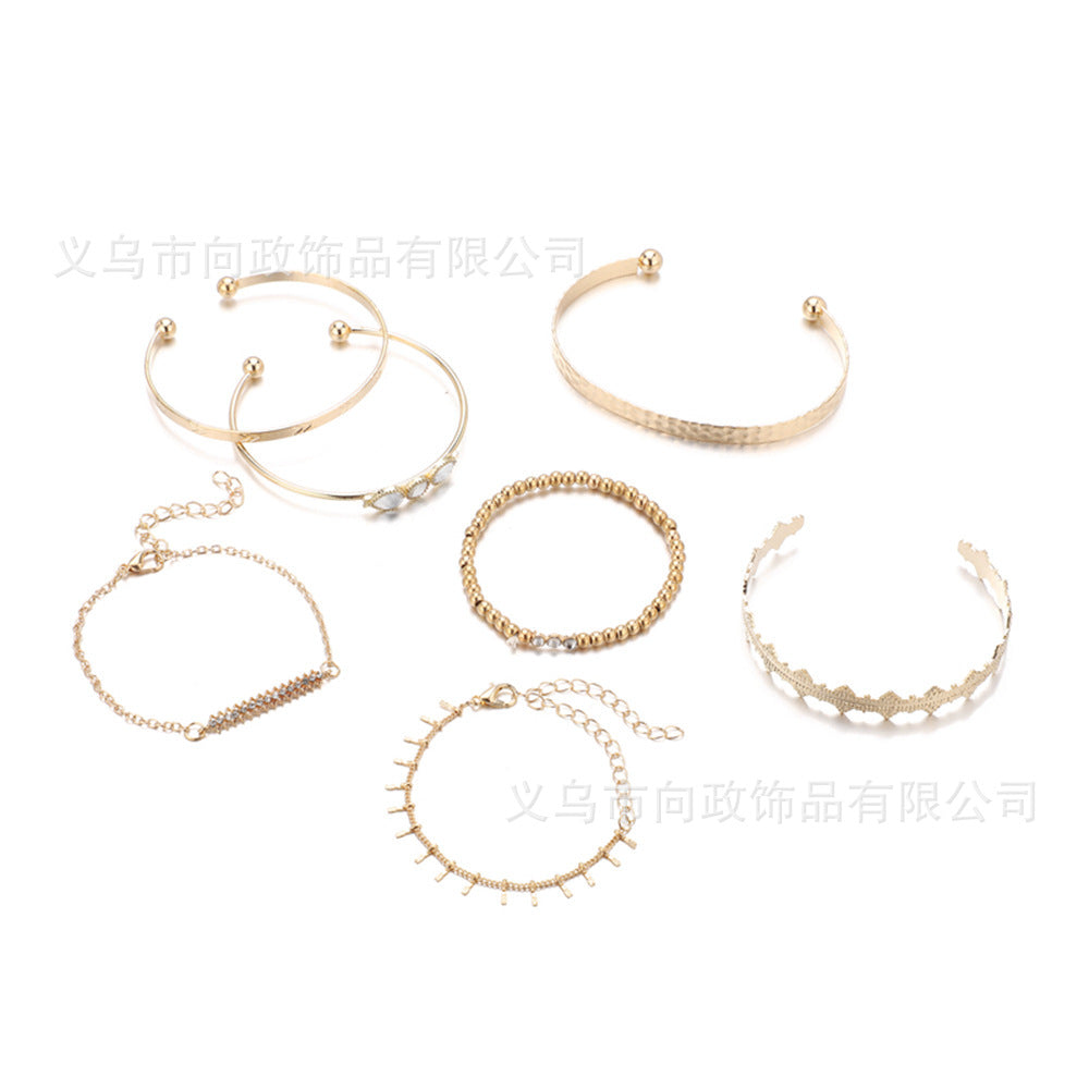Wholesale Metal Retro Punk Style Alloy Bracelet Set 7-piece